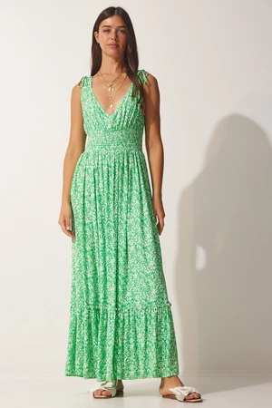 Happiness İstanbul Women's Light Green Patterned Viscose Dress