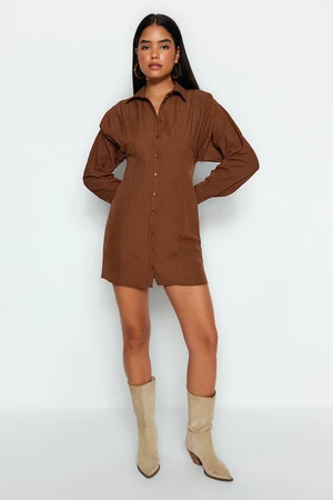 Trendyol Limited Edition Brown Fabric Featured Woven Shirt Woven Dress
