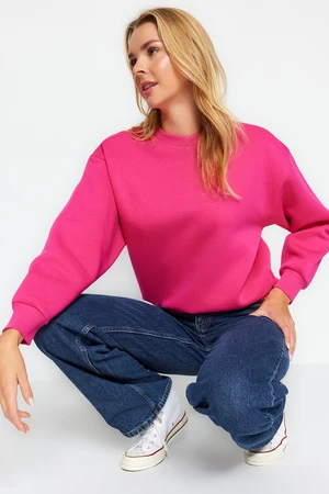 Trendyol Fuchsia Thick Fleece Inside Regular/Normal fit Crew Neck Basic Knitted Sweatshirt