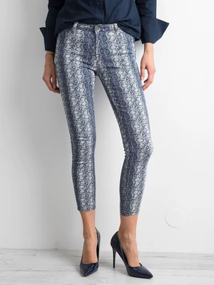 Blue trousers with animal patterns