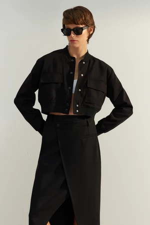 Trendyol Black Oversized Bomber Jacket Coat