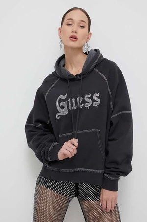 Mikina Guess Originals dámská, šedá barva, s kapucí, s aplikací