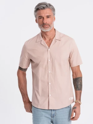 Ombre Men's short sleeve shirt with Cuban collar - light brown