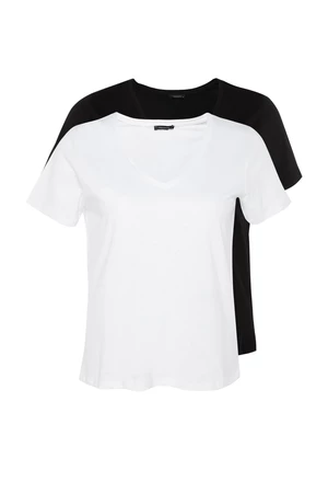 Trendyol Curve 2-Pack Black and White Basic Knitted T-Shirt