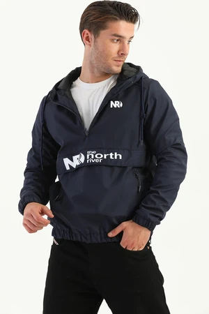 D1fference Men's Printed Navy Blue Anorak Sports Coat with Quilted Filling.