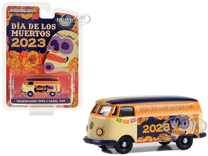 Volkswagen Type 2 Panel Van Beige and Orange with Blue Top "Dia de los Muertos 2023" "Hobby Exclusive" Series 1/64 Diecast Model Car by Greenlight