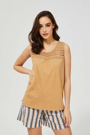 Top with openwork decoration - beige