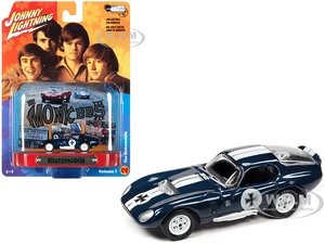 Shelby Cobra Daytona "Klutzmobile" Blue Metallic with White Stripes "The Monkees" with Collectible Tin Display "Silver Screen Machines" Series 1/64 D