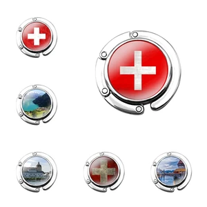 Lucerne lake and the flag of Switzerland Foldable Purse Hook for Women's Table Handbag Storage Folding Decor Table Hook