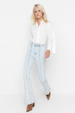 Trendyol Light Blue Color Block High Waist Flare Jeans