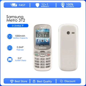 Samsung Metro B312 Refurbished-Original unlocked samsung B312 B312E Phone 2.0" One sim card Loudspeaker 1000 mAh Battery