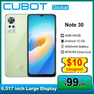 Cubot Note 30 Smartphone Android 12 6.517 " Display 4GB+64GB 20MP Camera Octa-Core Phone 4000mAh Battery Dual SIM Cellphones