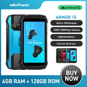 Ulefone Armor 15 Rugged Waterproof Phone 128GB NFC Android 12 Built-in TWS Earbuds Smartphone 6600mAh 2.4G/5G WLAN Mobile Phone