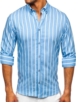 Blankytná pánská pruhovaná košile s dlouhým rukávem Bolf 20730