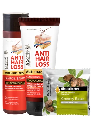 Sada pre podporu rastu vlasov Dr. Santé Anti Hair Loss - šampón + starostlivosť + mydlo zadarmo + darček zadarmo