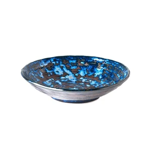 Modrý keramický hlboký tanier MIJ Copper Swirl, ø 24 cm