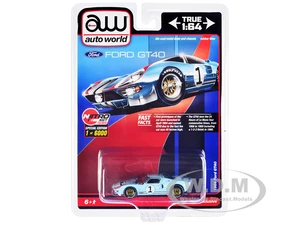 1966 Ford GT40 RHD (Right Hand Drive) 1 Light Blue with Stripes Limited Edition to 6000 pieces Worldwide 1/64 Diecast Model Car by Auto World