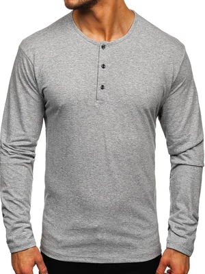 Sivé pánske tričko s dlhými rukávmi s gombíkmi Bolf 1114
