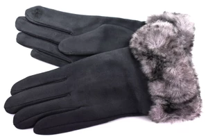 Elegantní zateplené dámské rukavice ozdobené kožešinou Arteddy - tmavě šedá