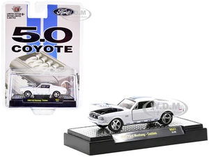 1968 Ford Mustang Custom Platinum Pearl White with Blue Stripes "5.0 Coyote" Limited Edition to 5500 pieces Worldwide 1/64 Diecast Model Car by M2 Ma