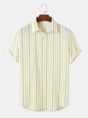 Mens Dot Striped Print Button Up Short Sleeve Shirts