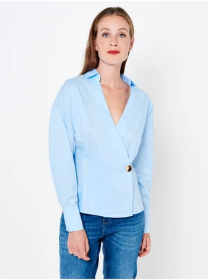 Light blue blouse with folded neckline CAMAIEU - Women