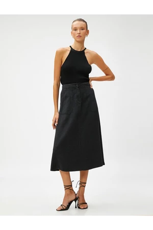 Koton Pocket Midi Skirt Linen Blend