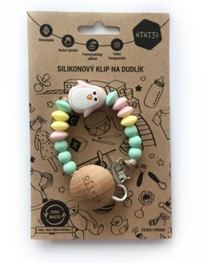 Mimijo Silikonový řetízek na dudlík Tučňák, cca 22cm, růžový