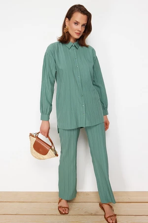 Trendyol Green Long Back, Wide Leg Shirt-Pants, Woven Suit