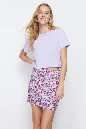 Trendyol Purple Flower Patterned Mini Length Woven Skirt