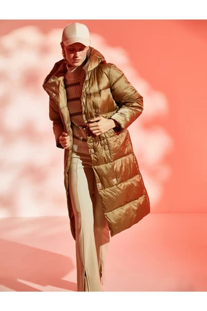 Koton Dlouhý péřový kabát s kapucí Extra teplá fleecová podšívka
