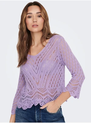 Purple Patterned Crop Top Sweater with 3/4 Sleeves JDY New - Women