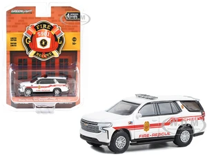 2021 Chevrolet Tahoe White with Red Stripes "Mastic Beach Fire-Rescue Chief - Mastic Beach Long Island New York" "Fire &amp; Rescue" Series 4 1/64 Di