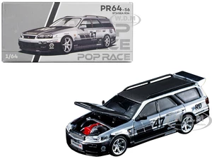 Stagea RHD (Right Hand Drive) 47 Race Department Chrome with Graphics 1/64 Diecast Model Car by Pop Race