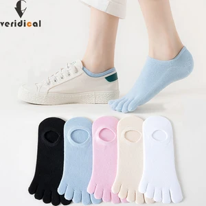 5 Pairs Summer Invisible Toe Socks Woman Girl Cotton Thin Solid Soft Shallow Mouth Breathable Deodorant No Show 5 Finger Socks