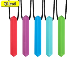 5 Colors Silicone Baby Teether Autistic Children's Sensory Chewing Silicone Teether Pendant Necklace Molar Stick Bite Toys