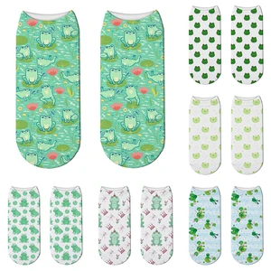 Cartoon Frog Lotus Leaf Women Cotton Socks Socks Low Cut Ankle Casual Summer Breathable Socks Kawaii Green Fashion Female Socks