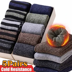 5Pairs Winter Thicken Wool Merino Socks Women Towel Keep Warm Winter Socks Cotton New Year Christmas Gift Russia Socks for Man