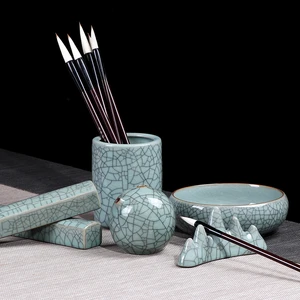 Ceramics Four treasures of study set Penholder Paperweight Pen wash container brush calligraphy Painting Tools