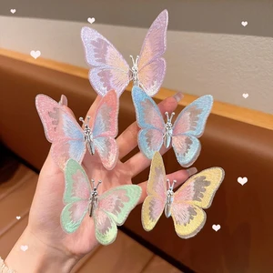 Korean Style Cute Embroidered Children Large Moving Butterfly Hair Clip Girls Hairpin Kids Barrette Headwear Hair Accessories