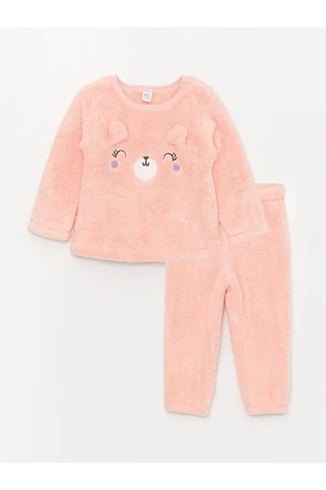 LC Waikiki Crew Neck Long Sleeve Embroidered Plush Baby Girl Pajamas Set