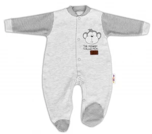 Baby Nellys Bavlněný overálek Monkey - sv. šedý melírek, vel. 56 (1-2m)