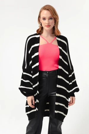 Lafaba Women's Black Oversize Striped Knitwear Cardigan