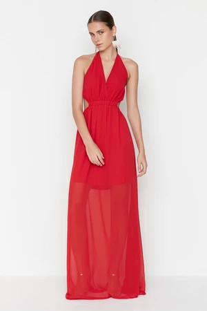 Trendyol Red Back Detailed Long Evening Evening Dress