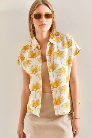 Bianco Lucci Women's Multi-patterned Bat Sleeve Linen Shirt