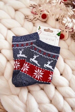 Women's Christmas socks shiny navy blue