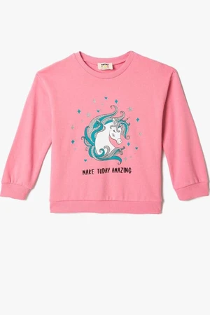 Koton Girl's Printed Crew Neck Sweatshirt