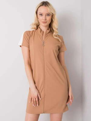 Camel dress RUE PARIS with short sleeves