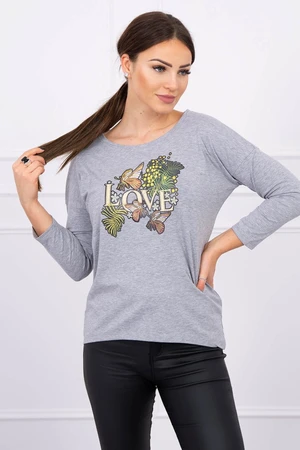 Blouse with Love print gray