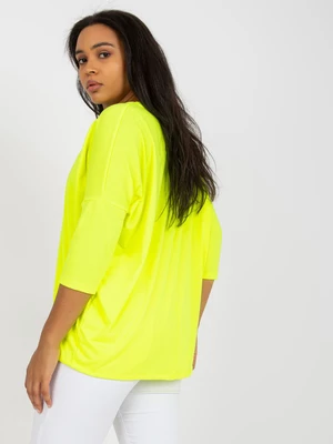 Fluo yellow blouse plus size with V-neck